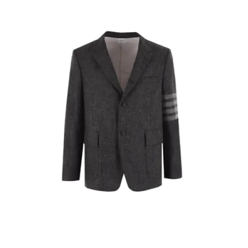 Thom Browne , Grey Tweed Jacket with 4bar Detail ,Gray male, Sizes: