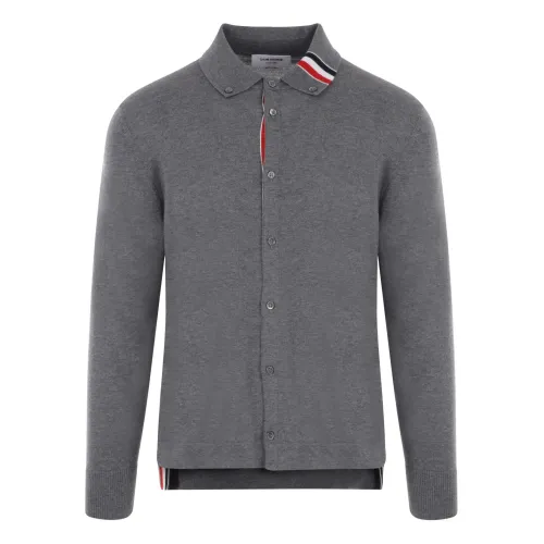 Thom Browne , Grey Wool Knit Shirt with Tricolor Detail ,Gray male, Sizes: