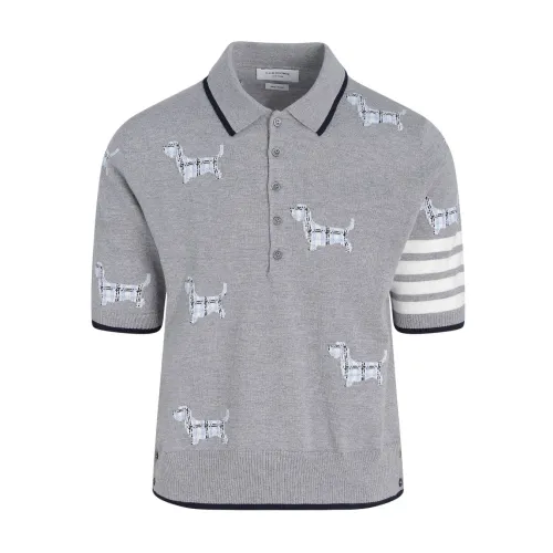 Thom Browne , Hector Merino Wool Polo in Grey ,Gray male, Sizes:
