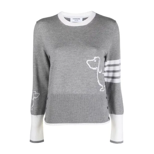 Thom Browne , Hector Sweater, Grey, Graphic Print and Stripes ,Gray female, Sizes: