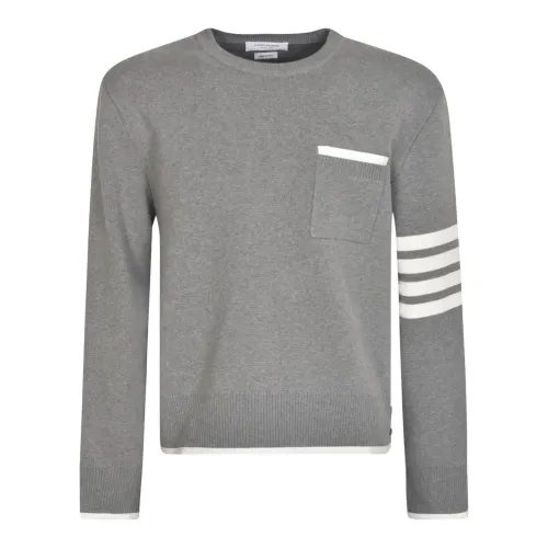 Thom Browne , Light Grey 4-Bar Striped Sweatshirt ,Gray male, Sizes: