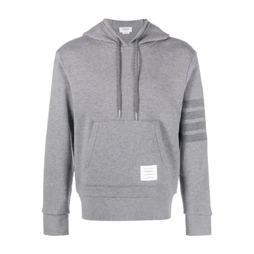 Thom Browne , Logo Patch Grey Sweatshirt with Striped Detail ,Gray male, Sizes: