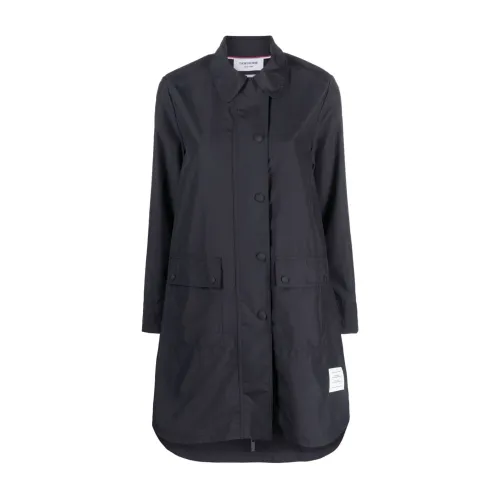 Thom Browne , Navy Blue Rounded-Collar Button-Up Coat ,Blue female, Sizes: