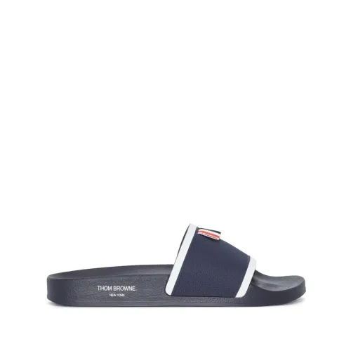 Thom Browne , Navy Leather Sandals with Grosgrain Trim ,Blue male, Sizes: