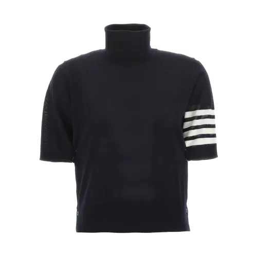 Thom Browne , Relaxed Fit Short Sleeve Turtleneck ,Blue female, Sizes: