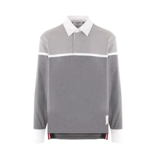 Thom Browne , Rugby Polo in Grey and White Cotton ,Gray male, Sizes: