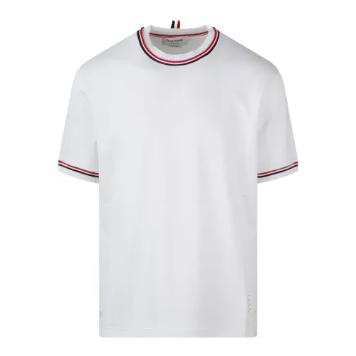 Thom Browne , RWB Stripe Trim Cotton T-Shirt ,White male, Sizes: