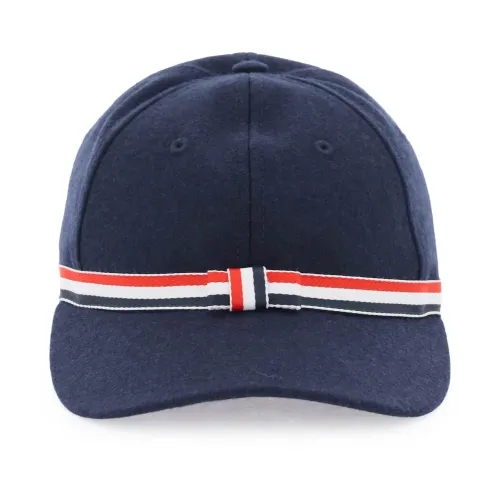 Thom Browne , Thom browne baseball cap in wool flannel ,Blue unisex, Sizes: