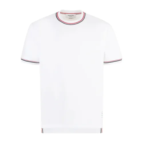 Thom Browne , White Cotton T-Shirt with Ribbed Trims ,White male, Sizes:
