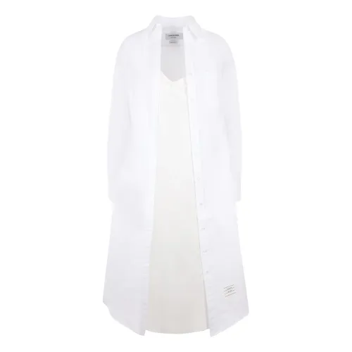 Thom Browne , White Oxford Cotton Dress with Silk Twill Negligée Insert ,White female, Sizes: