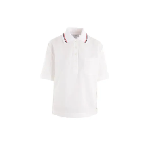 Thom Browne , White Seersucker Cotton Polo with Striped Collar ,White female, Sizes: