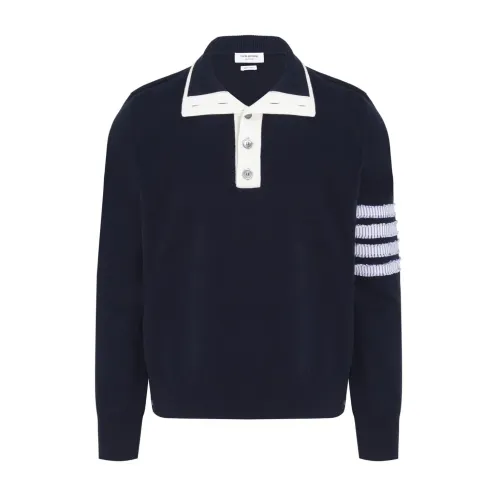 Thom Browne , Woven Seersucker 4 Bar Stripe Sweater ,Blue male, Sizes: