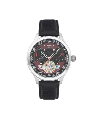Thomas Earnshaw Mens Baron Dual Retrograde Calendar Open Heart Automatic Watch - Red Leather - One Size