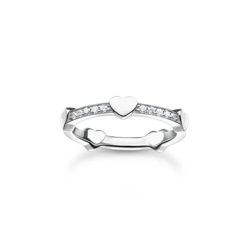 Thomas Sabo Charm Club Sterling Silver Pave Hearts Ring D - 52