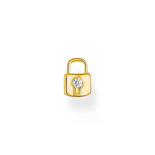 Thomas Sabo Charm Club Sterling Silver Yellow Gold Plated Lock Single Stud Earring D - Silver