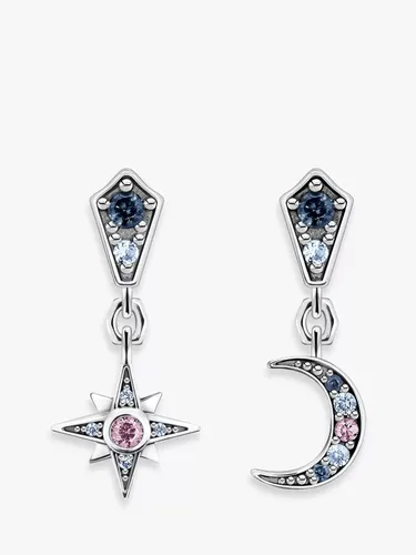 THOMAS SABO Cubic Zirconia Star & Moon Drop Earrings, Silver/Multi - Silver - Female