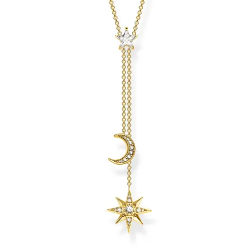 Thomas Sabo Glam & Soul Yellow Gold Plated Silver CZ Magic Stars Drop Necklace - Silver
