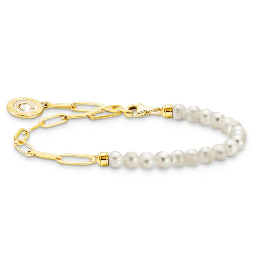 THOMAS SABO Gold Plated Charmista Link Chain Pearl Charm Bracelet
