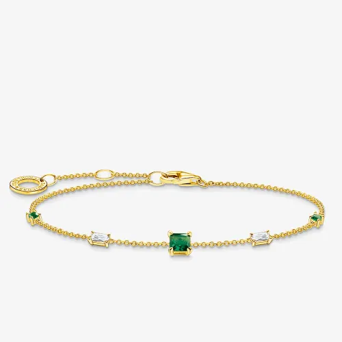 THOMAS SABO Gold Plated Green Stone Bracelet A2059-971-7-L19V