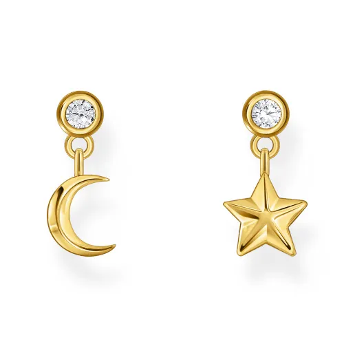 THOMAS SABO Gold Plated Moon & Star CZ Drop Earrings