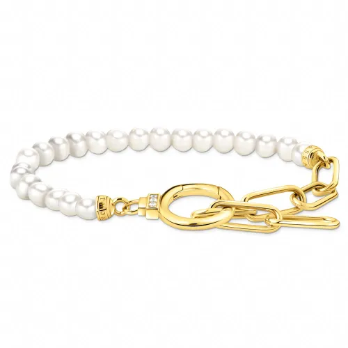 THOMAS SABO Gold Plated Zirconia & Freshwater Pearl Ring Clasp Link Bracelet
