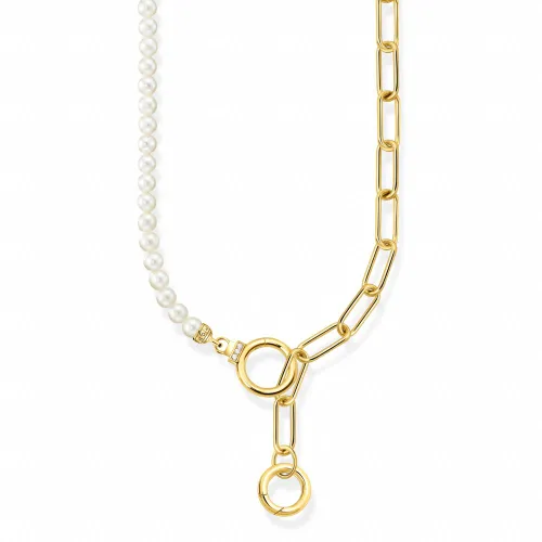 THOMAS SABO Gold Plated Zirconia & Freshwater Pearl Two Ring Link Necklace