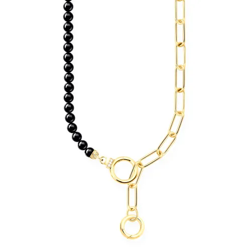 THOMAS SABO Gold Plated Zirconia & Onyx Two Ring Link Necklace