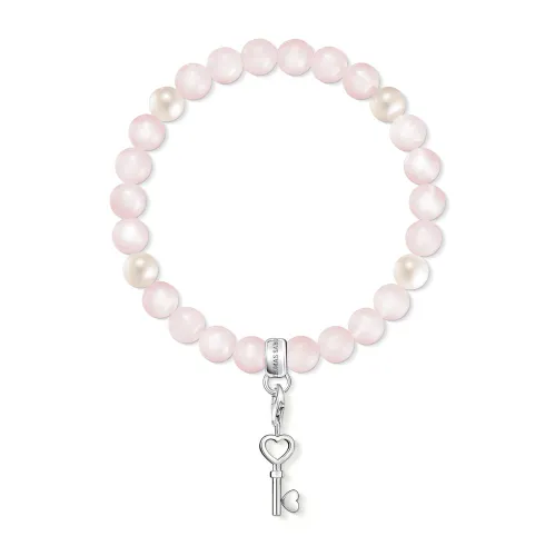 THOMAS SABO Heart Key Rose Quartz & Pearl Charm Bracelet