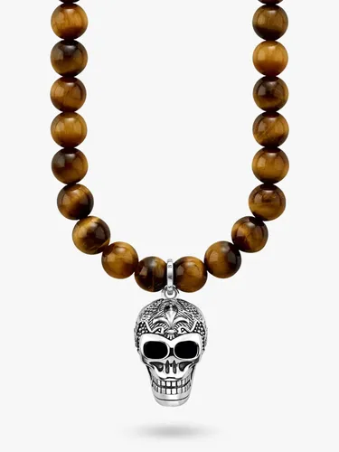 THOMAS SABO Men's Skull Tiger's Eye Beaded Necklace, Silver - Silver - Male