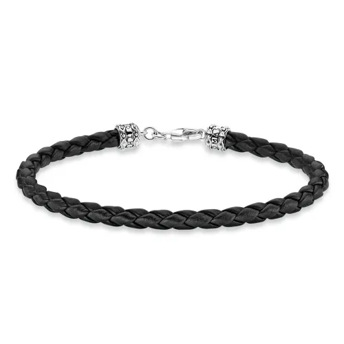 THOMAS SABO Rebel Silver Braided Black Leather Bracelet