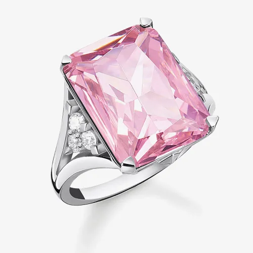 THOMAS SABO Silver & Large Pink Octagon Cut Cubic Zirconia Cocktail Ring TR2339-051-9-56