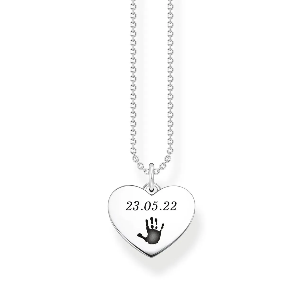 THOMAS SABO Silver Flat Polished Heart Handprint/Footprint Engraving Necklace