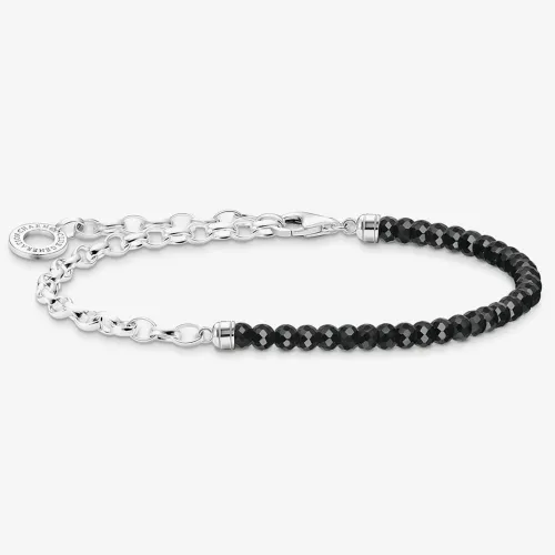 THOMAS SABO Silver Link & Black Onyx Beaded Charm Bracelet A2100-130-11-L17