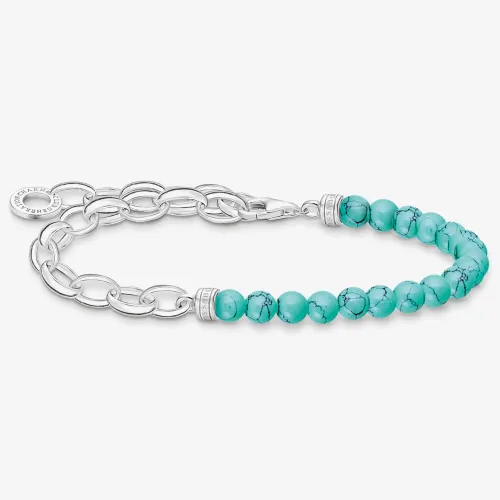 THOMAS SABO Silver Link & Synthetic Turquoise Beaded Charm Bracelet A2098-404-17-L17