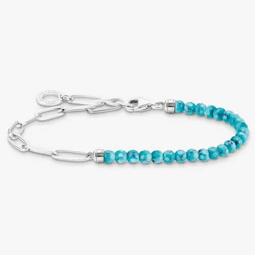 THOMAS SABO Silver Link & Synthetic Turquoise Beaded Charm Bracelet A2099-404-17-L17