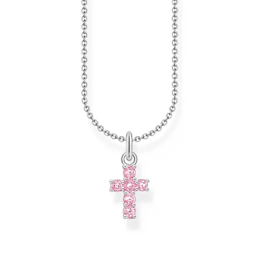 THOMAS SABO Silver Pink CZ Cross Necklace