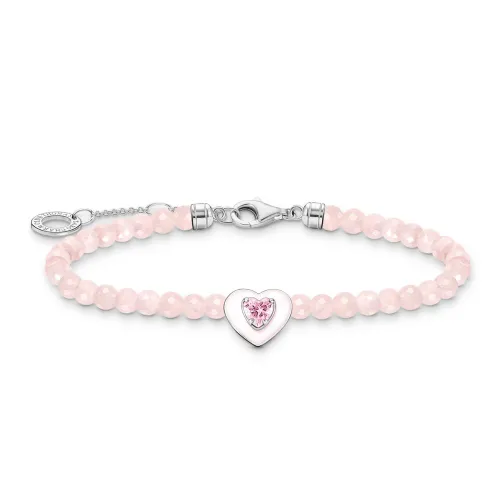 THOMAS SABO Silver Rose Quartz & CZ Pastel Pink Heart Bracelet