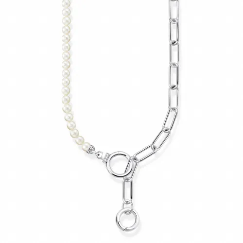 THOMAS SABO Silver Zirconia & Freshwater Pearl Two Ring Link Necklace
