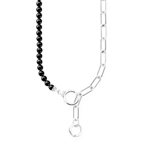 THOMAS SABO Silver Zirconia & Onyx Two Ring Link Necklace