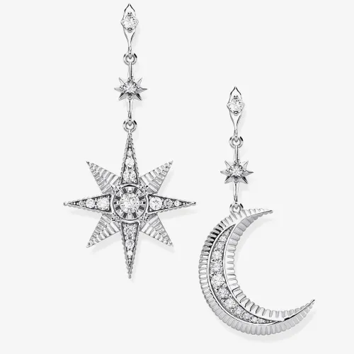 THOMAS SABO Sterling Silver Cubic Zirconia Royalty Star And Moon Dropper Earrings H2026-643-14