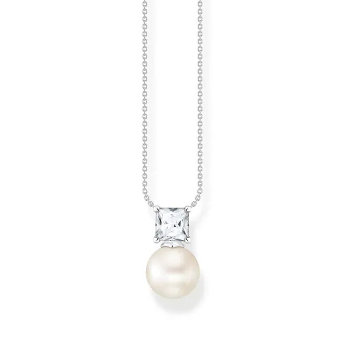 Thomas Sabo Sterling Silver Freshwater Pearl White Stone Necklace - Silver