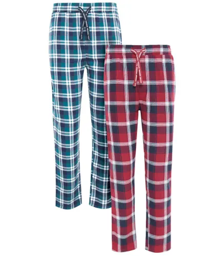 Threadbare Mens 2 Pack Check 'Lowell' Cotton Pyjama Trousers - Navy