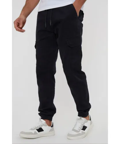 Threadbare Mens Black 'Belfast' Cotton Jogger Style Cargo Trousers With Stretch