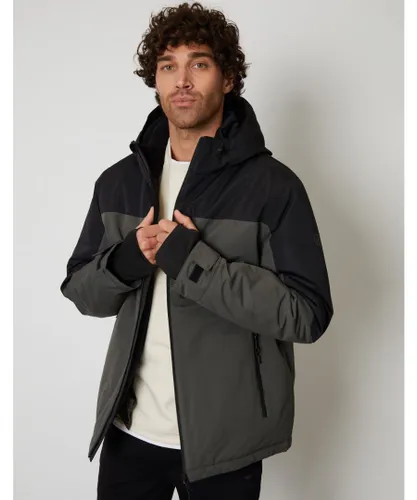 Threadbare Mens Black 'Dolomiti' Microfleece Lined Hooded Two-Tone Ski Jacket
