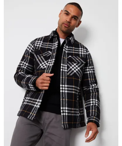 Threadbare Mens Black 'Dudley' Brushed Cotton Check Overshirt With Quilted Lining