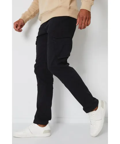 Threadbare Mens Black 'Freeze' Cotton Cargo Pocket Trousers With Stretch