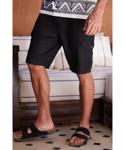 Threadbare Mens Black 'Ricco' Linen Blend Cargo Shorts