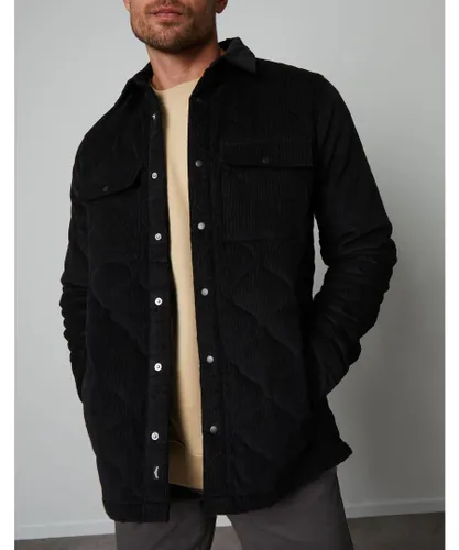 Threadbare Mens Black 'Shearer' Cord Overshirt With Quilted Lining