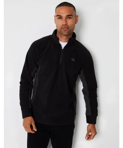 Threadbare Mens Black 'Trance' Contrast Side Panel Quarter Zip Fleece
