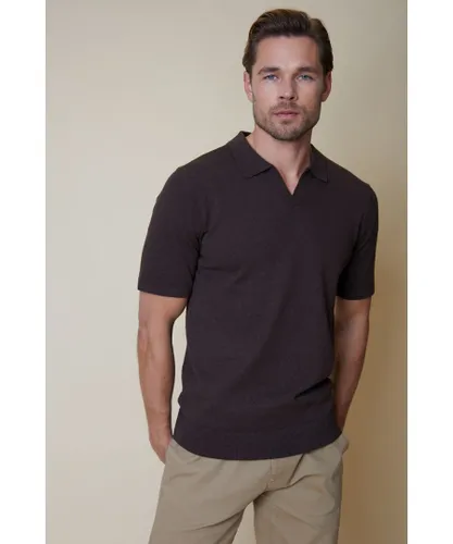 Threadbare Mens Brown 'Desford' Cotton Mix Trophy Neck Short Sleeve Knitted Polo